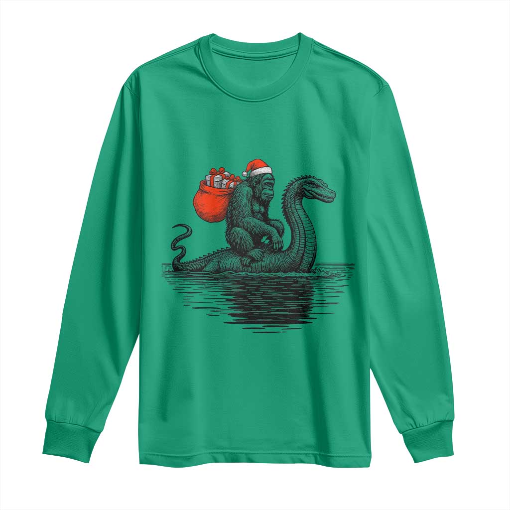 Funny Bigfoot Christmas Long Sleeve Shirt Sasquatch Loch Ness Cryptid Xmas - Wonder Print Shop