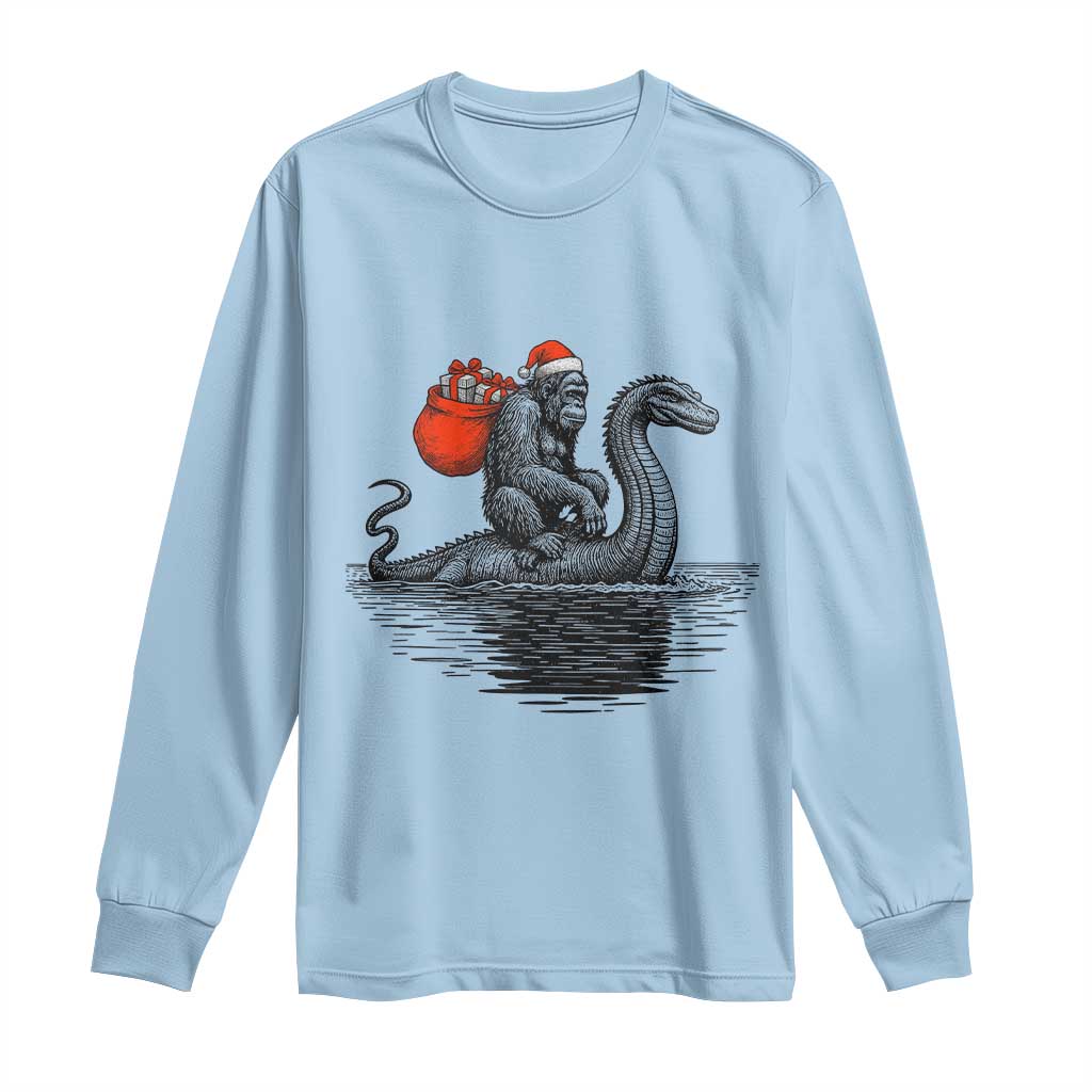 Funny Bigfoot Christmas Long Sleeve Shirt Sasquatch Loch Ness Cryptid Xmas - Wonder Print Shop