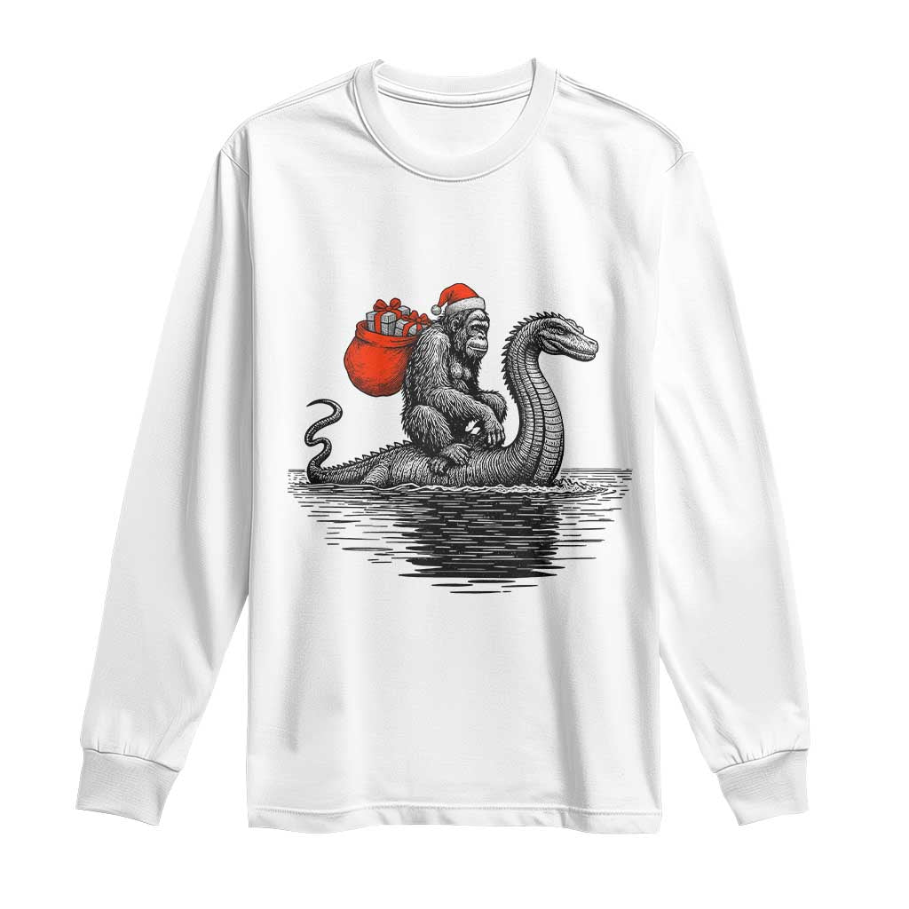 Funny Bigfoot Christmas Long Sleeve Shirt Sasquatch Loch Ness Cryptid Xmas - Wonder Print Shop