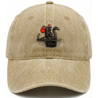Funny Bigfoot Christmas Washed Cotton Baseball Cap Sasquatch Loch Ness Cryptid Xmas