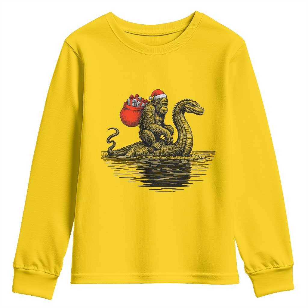 Funny Bigfoot Christmas Youth Sweatshirt Sasquatch Loch Ness Cryptid Xmas - Wonder Print Shop