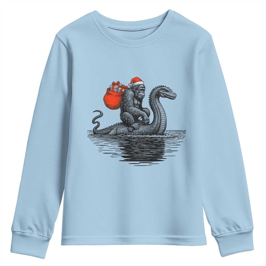 Funny Bigfoot Christmas Youth Sweatshirt Sasquatch Loch Ness Cryptid Xmas - Wonder Print Shop