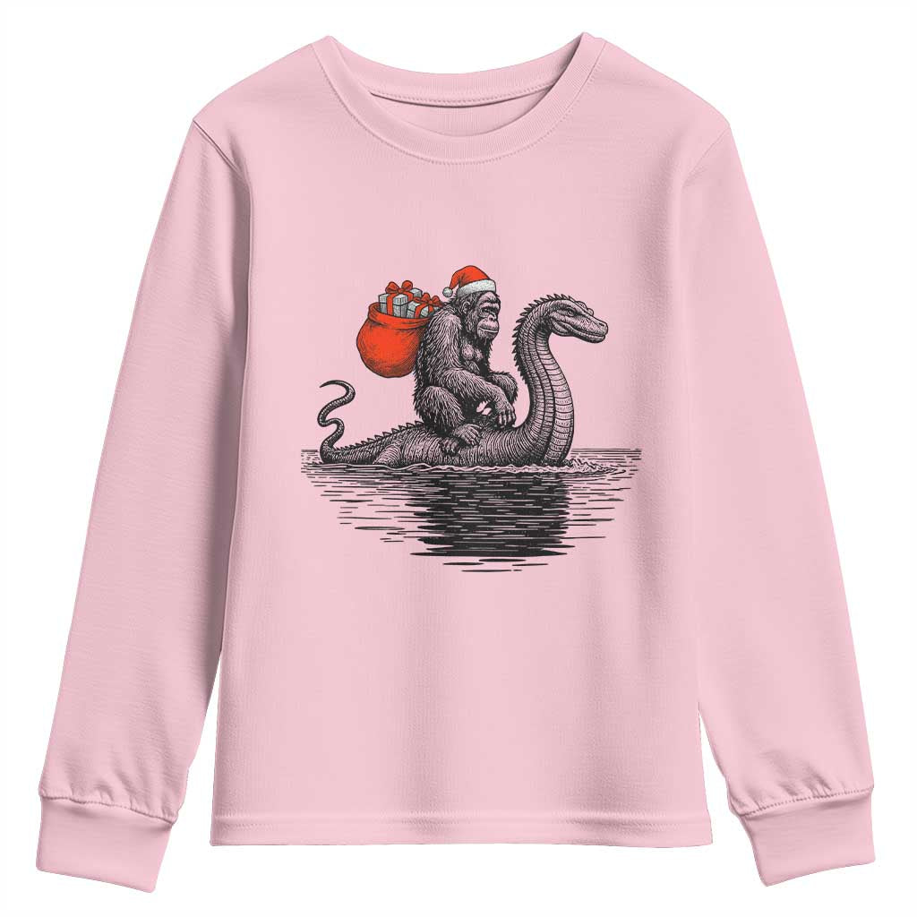 Funny Bigfoot Christmas Youth Sweatshirt Sasquatch Loch Ness Cryptid Xmas - Wonder Print Shop