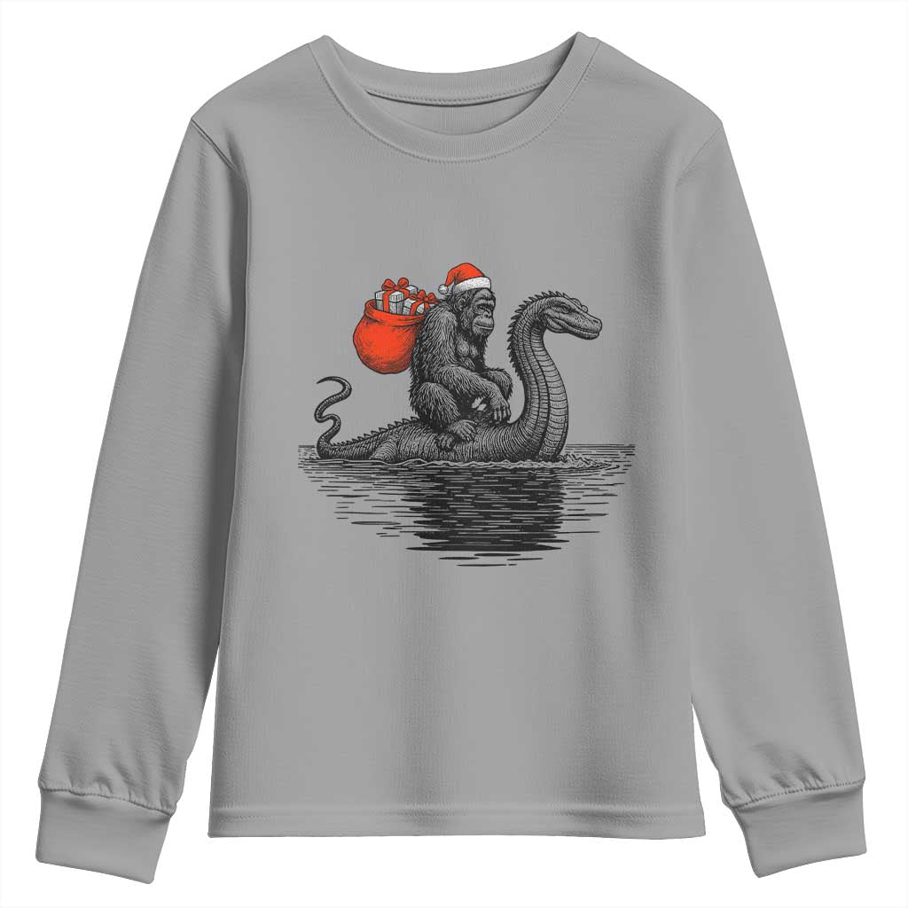 Funny Bigfoot Christmas Youth Sweatshirt Sasquatch Loch Ness Cryptid Xmas - Wonder Print Shop