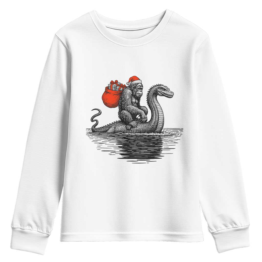 Funny Bigfoot Christmas Youth Sweatshirt Sasquatch Loch Ness Cryptid Xmas - Wonder Print Shop
