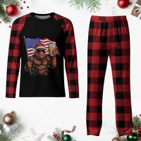 Bigfoot Beer Christmas Plaid Pajama Set Sasquatch American Flag Patriotic - Wonder Print Shop