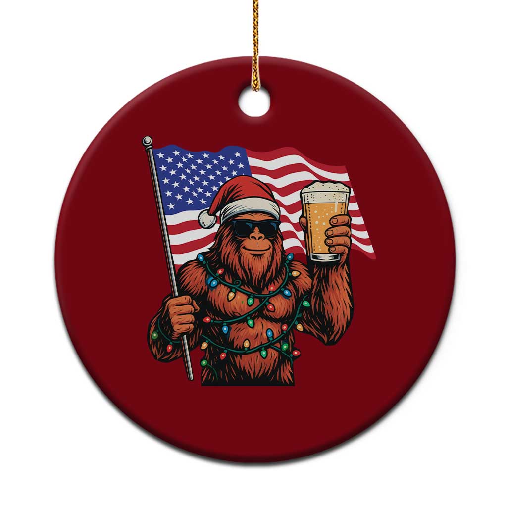Bigfoot Beer Xmas Ceramic Ornament Sasquatch American Flag Patriotic - Wonder Print Shop