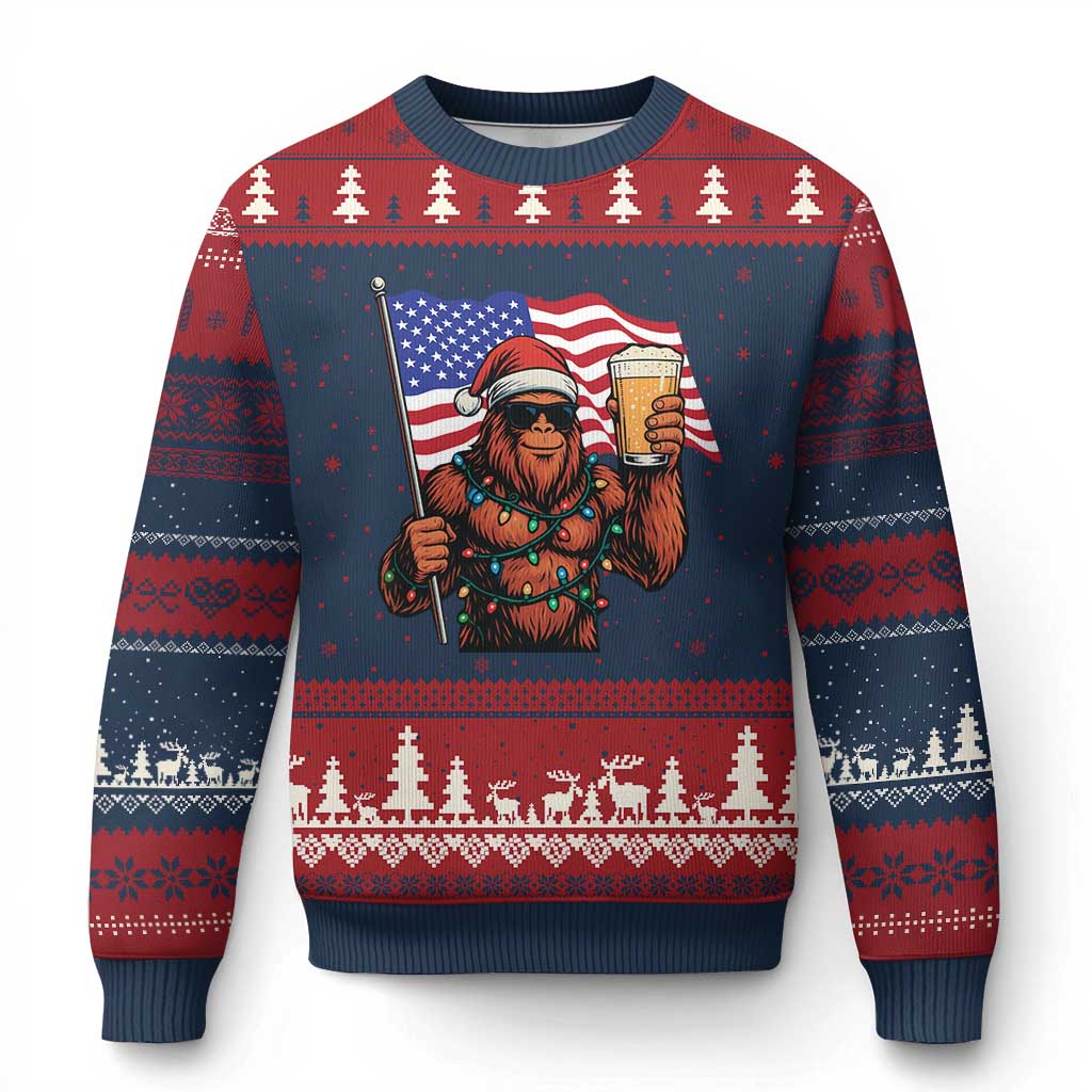 Bigfoot Beer Xmas Ugly Christmas Sweater Sasquatch American Flag Patriotic - Wonder Print Shop