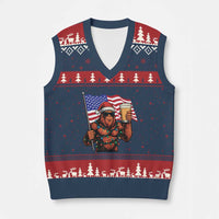 Bigfoot Beer Xmas V-Neck Knit Sweater Vest Sasquatch American Flag Patriotic - Wonder Print Shop
