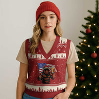 Bigfoot Beer Xmas V-Neck Knit Sweater Vest Sasquatch American Flag Patriotic - Wonder Print Shop