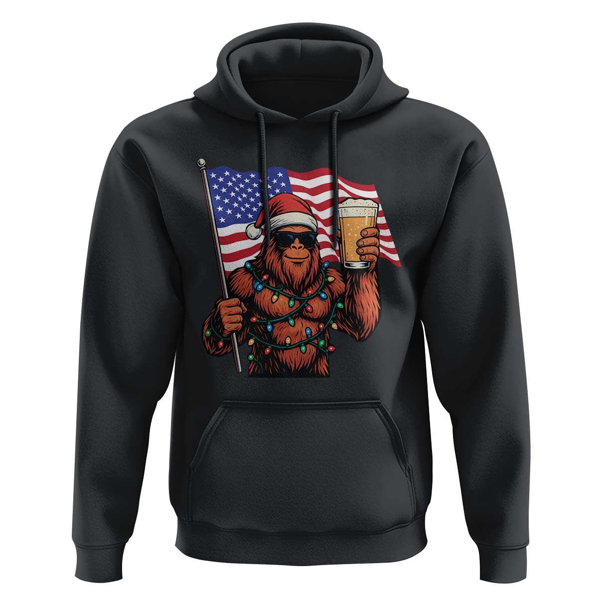 Bigfoot Beer Christmas Hoodie Sasquatch American Flag Patriotic - Wonder Print Shop