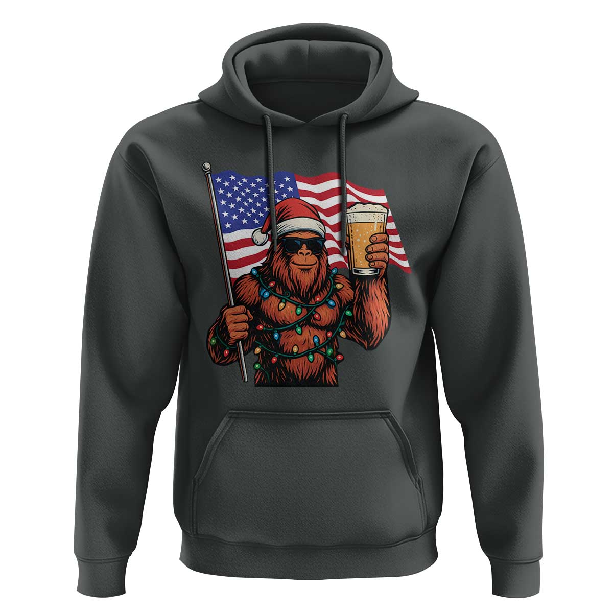 Bigfoot Beer Christmas Hoodie Sasquatch American Flag Patriotic - Wonder Print Shop