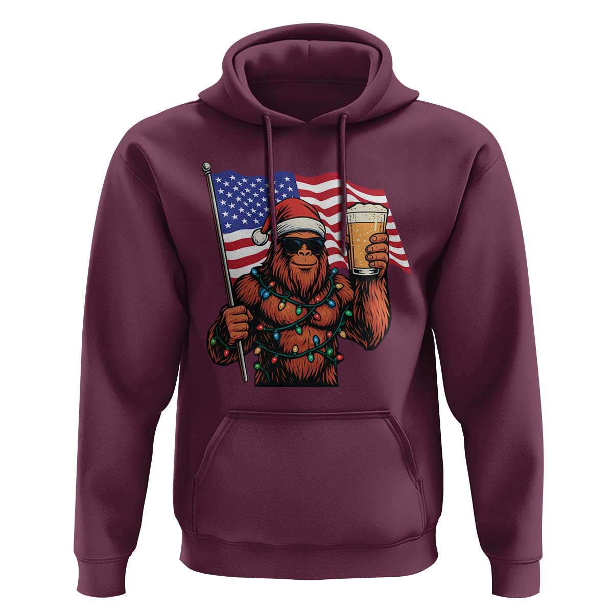 Bigfoot Beer Christmas Hoodie Sasquatch American Flag Patriotic - Wonder Print Shop
