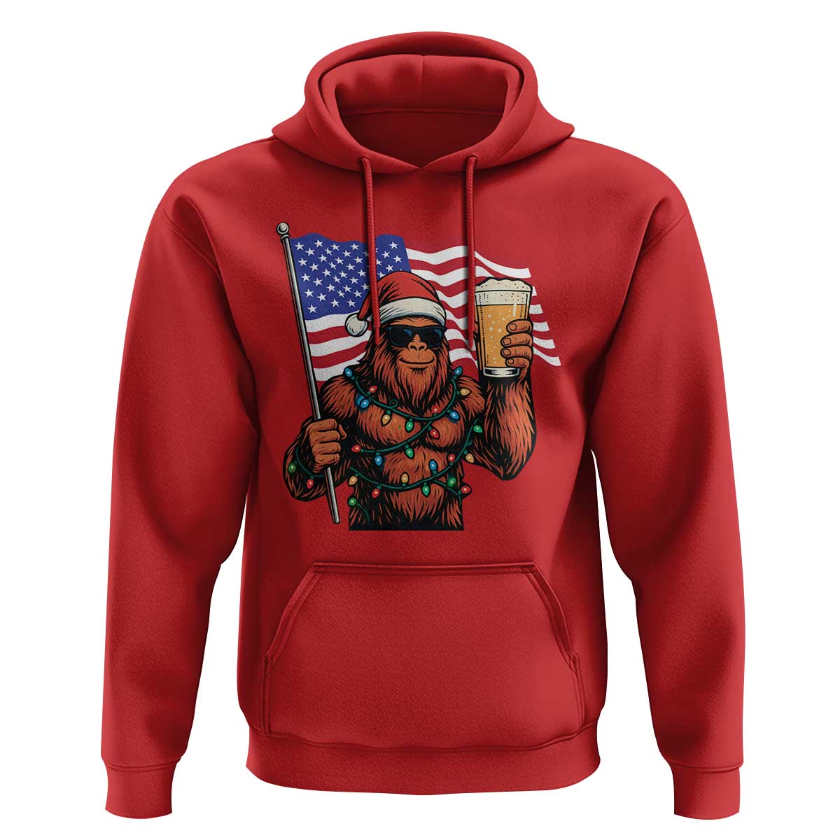 Bigfoot Beer Christmas Hoodie Sasquatch American Flag Patriotic - Wonder Print Shop