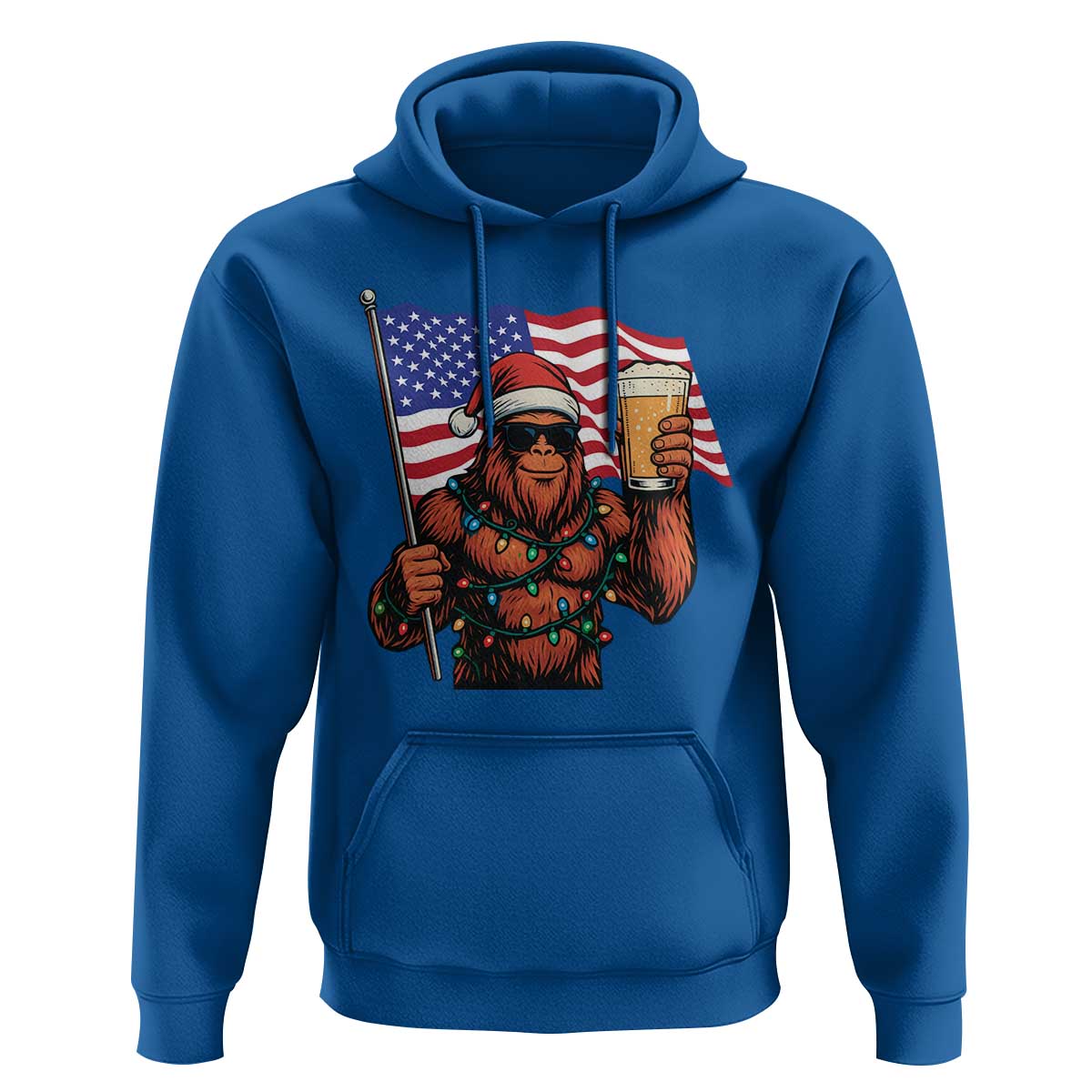 Bigfoot Beer Christmas Hoodie Sasquatch American Flag Patriotic - Wonder Print Shop