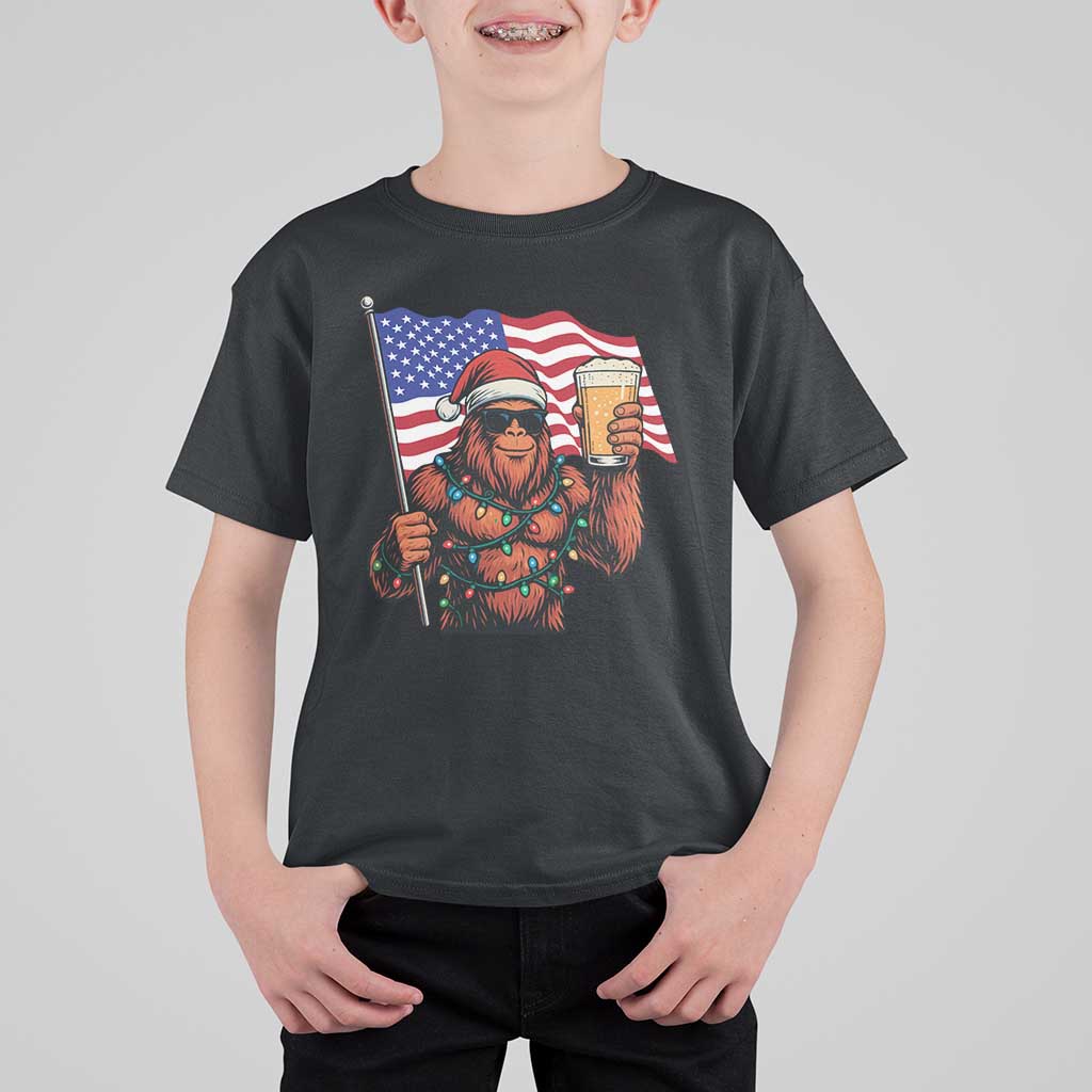Bigfoot Beer Christmas T Shirt For Kid Sasquatch American Flag Patriotic - Wonder Print Shop