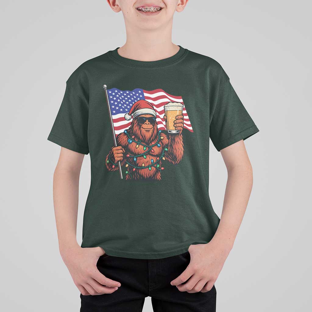 Bigfoot Beer Christmas T Shirt For Kid Sasquatch American Flag Patriotic - Wonder Print Shop