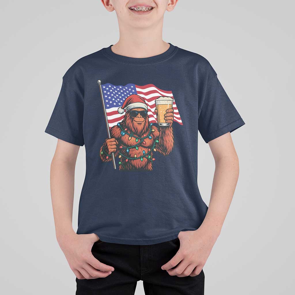 Bigfoot Beer Christmas T Shirt For Kid Sasquatch American Flag Patriotic - Wonder Print Shop