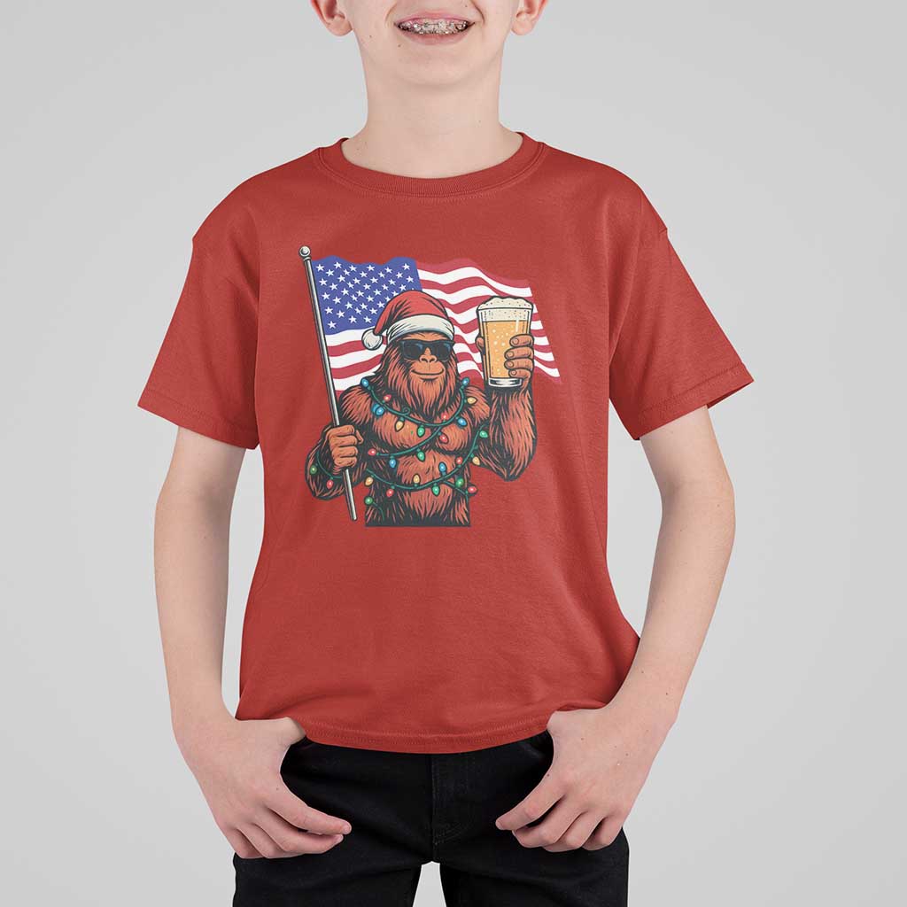 Bigfoot Beer Christmas T Shirt For Kid Sasquatch American Flag Patriotic - Wonder Print Shop