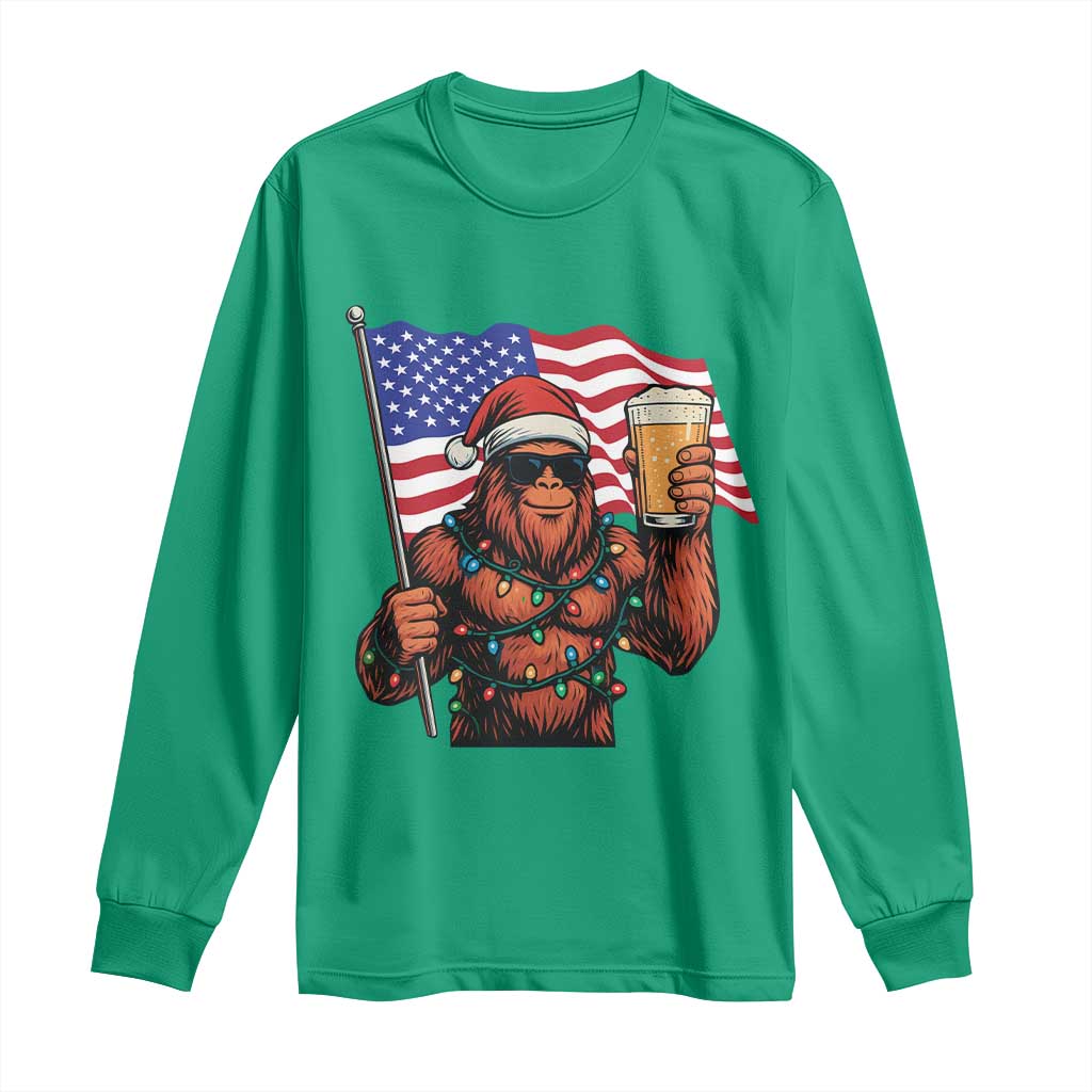Bigfoot Beer Christmas Long Sleeve Shirt Sasquatch American Flag Patriotic - Wonder Print Shop