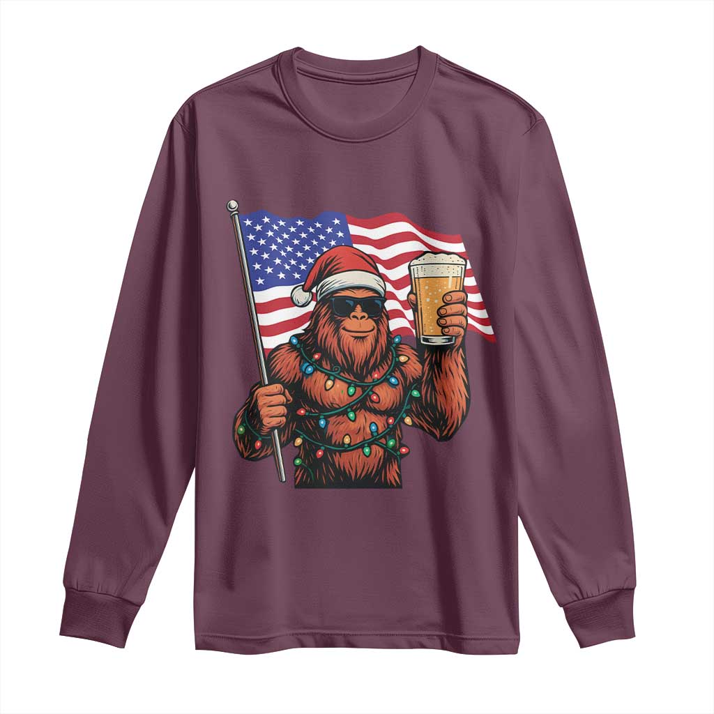 Bigfoot Beer Christmas Long Sleeve Shirt Sasquatch American Flag Patriotic - Wonder Print Shop