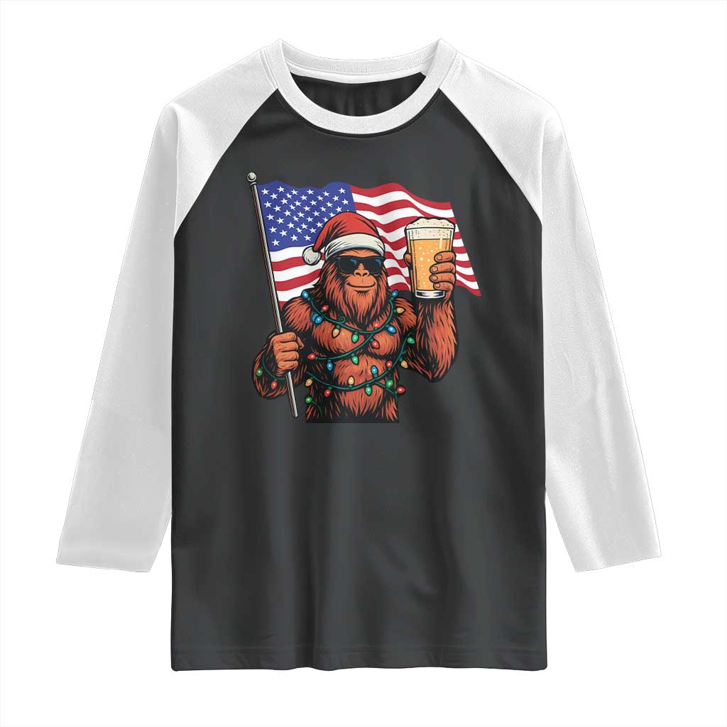 Bigfoot Beer Christmas Raglan Shirt Sasquatch American Flag Patriotic - Wonder Print Shop