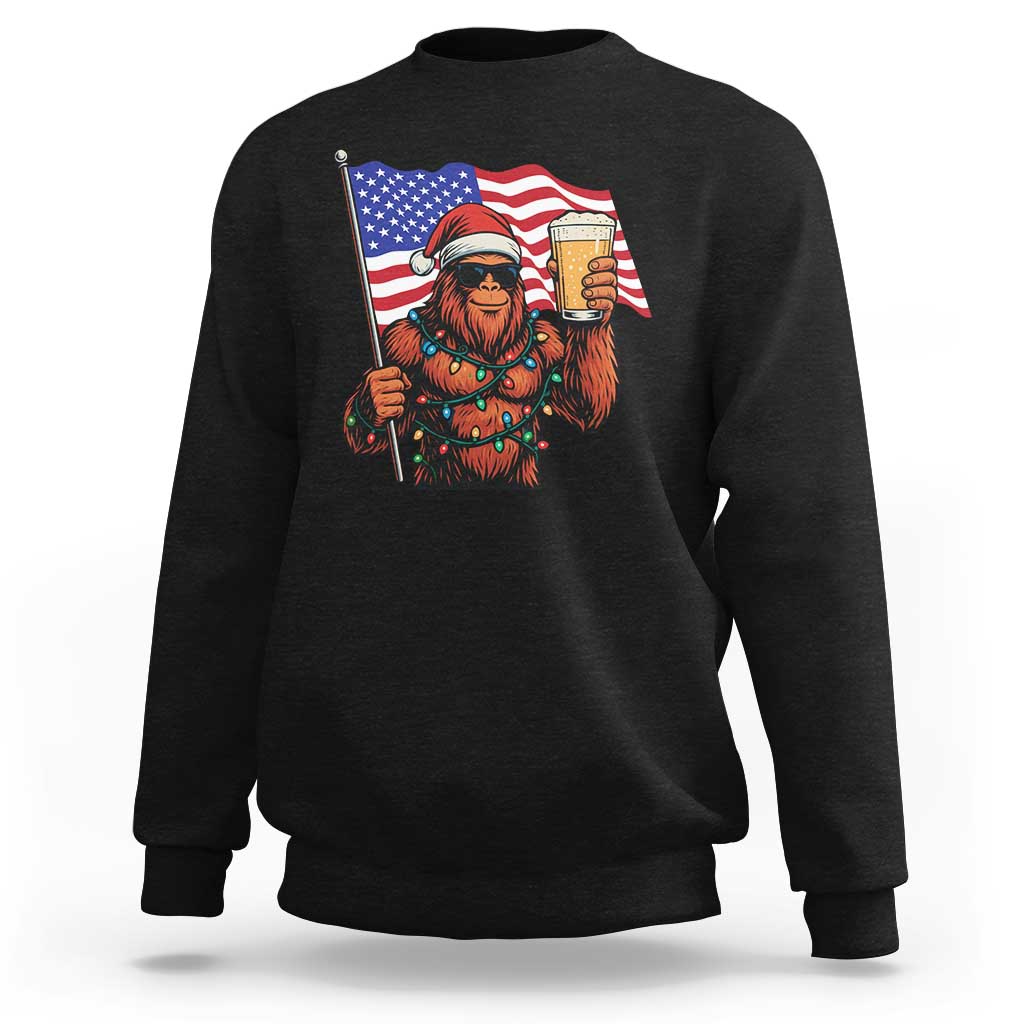 Bigfoot Beer Christmas Sweatshirt Sasquatch American Flag Patriotic - Wonder Print Shop