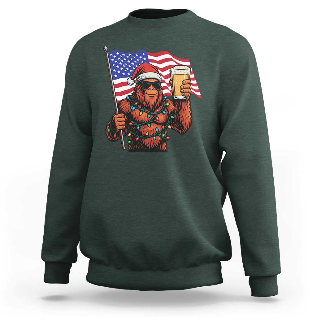 Bigfoot Beer Christmas Sweatshirt Sasquatch American Flag Patriotic - Wonder Print Shop