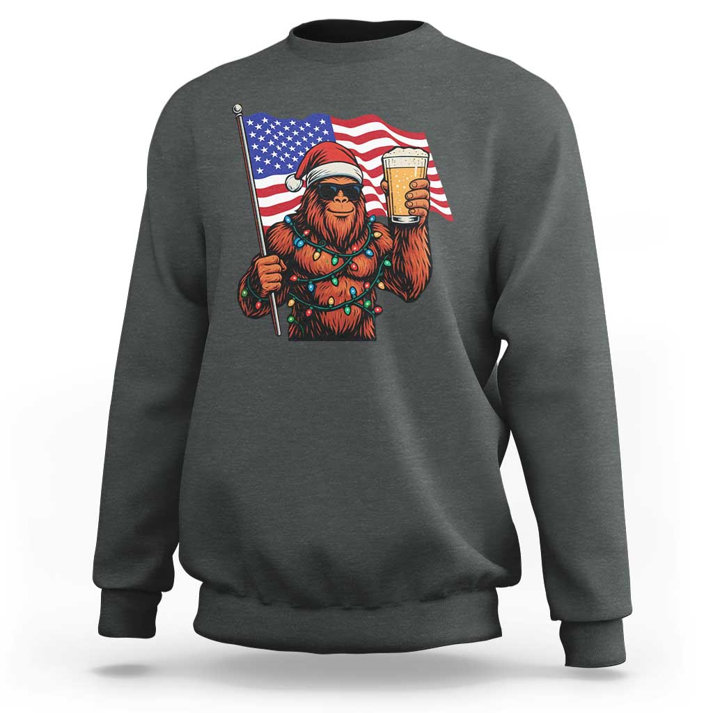 Bigfoot Beer Christmas Sweatshirt Sasquatch American Flag Patriotic - Wonder Print Shop