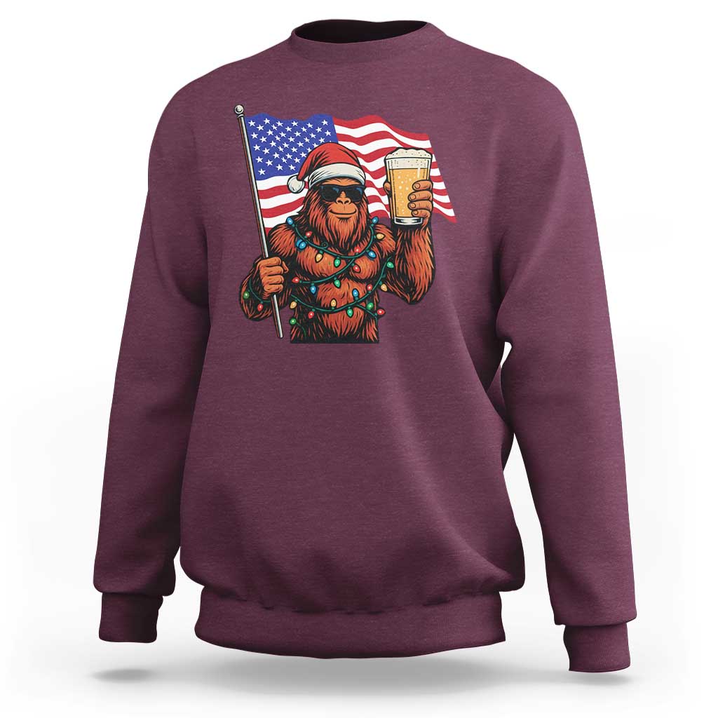 Bigfoot Beer Christmas Sweatshirt Sasquatch American Flag Patriotic - Wonder Print Shop