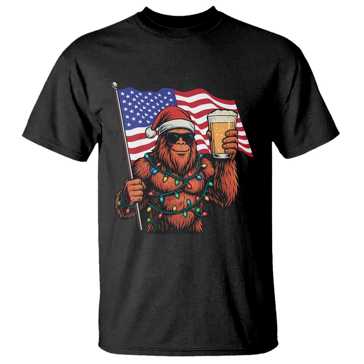 Bigfoot Beer Christmas T Shirt Sasquatch American Flag Patriotic - Wonder Print Shop