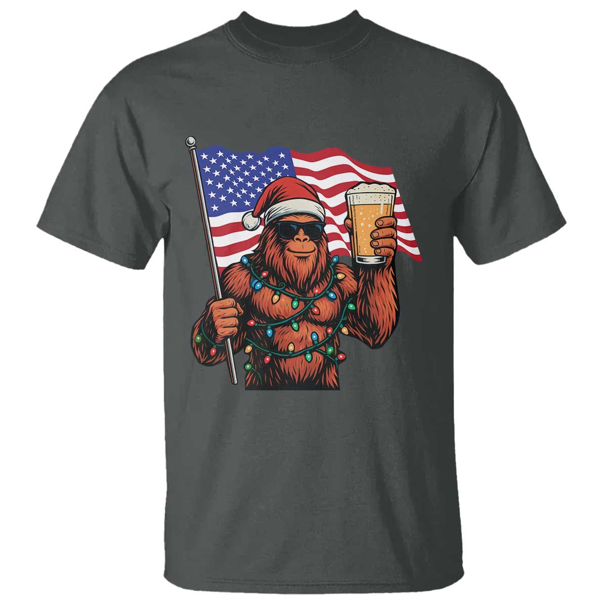 Bigfoot Beer Christmas T Shirt Sasquatch American Flag Patriotic - Wonder Print Shop