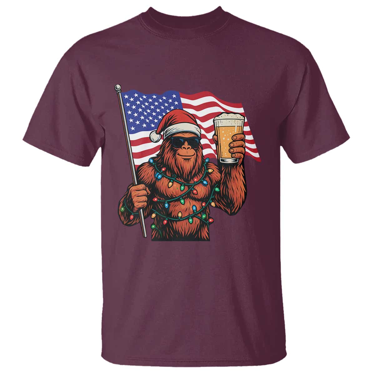 Bigfoot Beer Christmas T Shirt Sasquatch American Flag Patriotic - Wonder Print Shop
