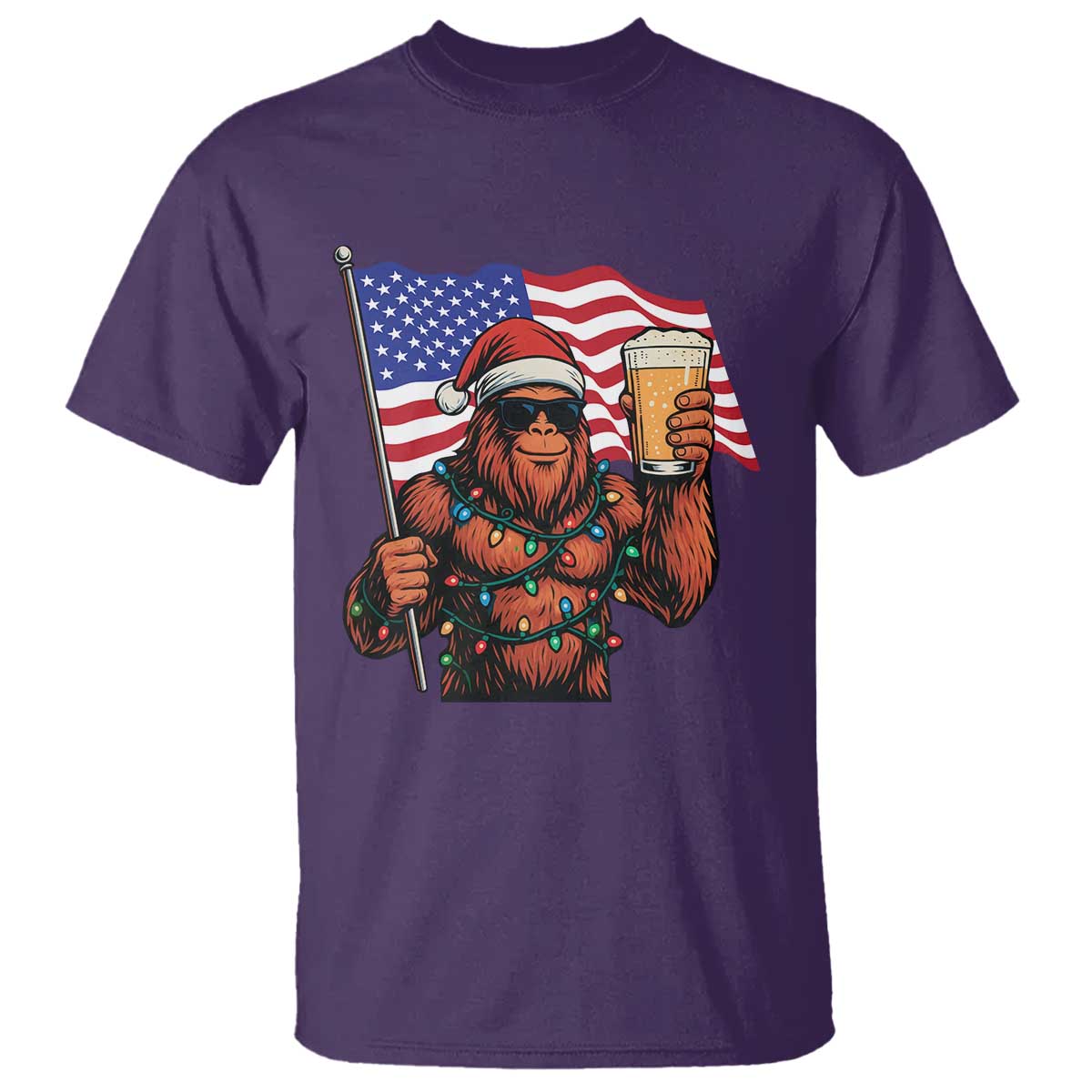 Bigfoot Beer Christmas T Shirt Sasquatch American Flag Patriotic - Wonder Print Shop