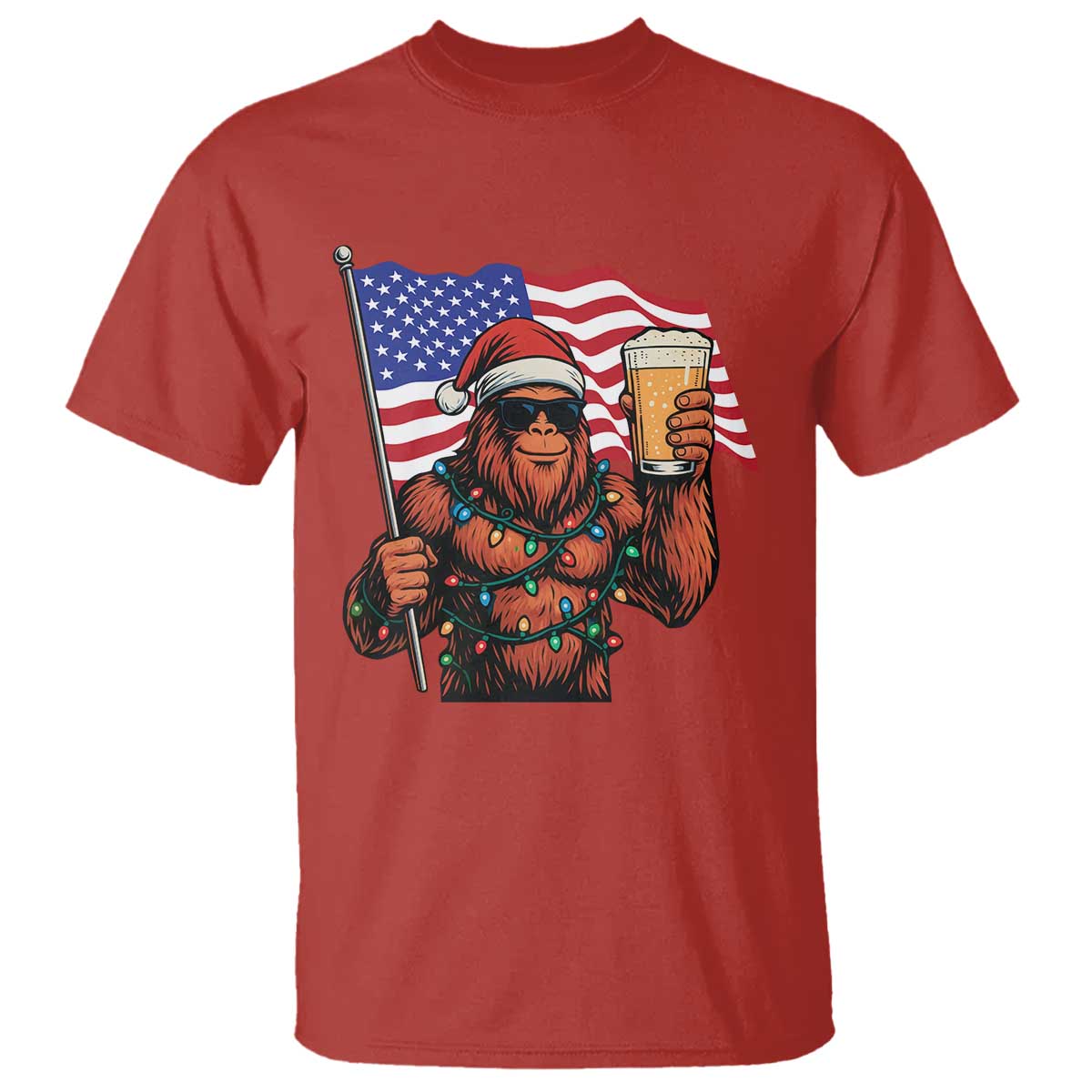 Bigfoot Beer Christmas T Shirt Sasquatch American Flag Patriotic - Wonder Print Shop