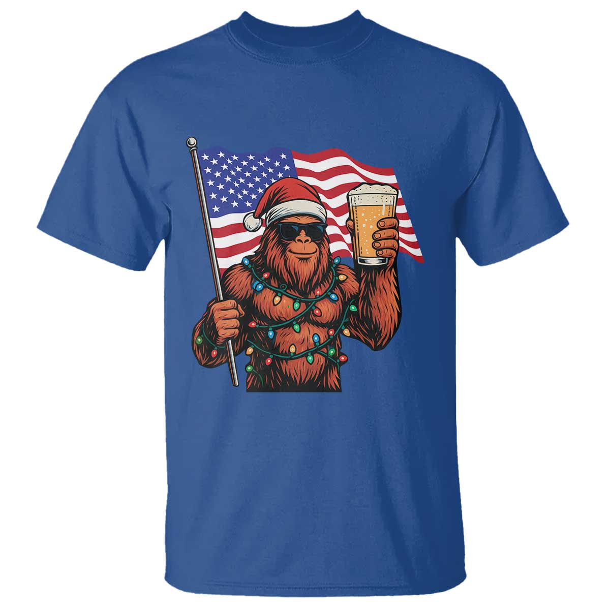 Bigfoot Beer Christmas T Shirt Sasquatch American Flag Patriotic - Wonder Print Shop