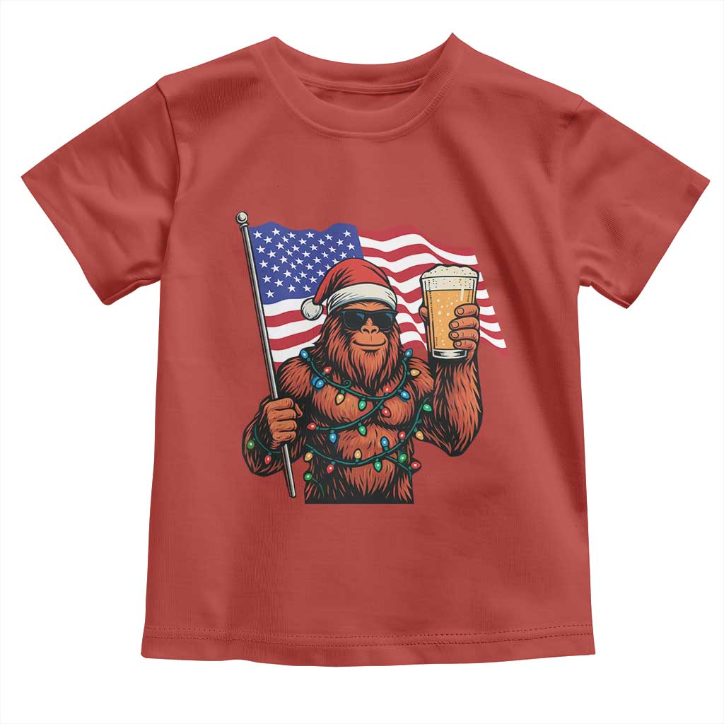 Bigfoot Beer Christmas Toddler T Shirt Sasquatch American Flag Patriotic - Wonder Print Shop