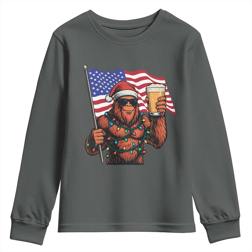 Bigfoot Beer Christmas Youth Sweatshirt Sasquatch American Flag Patriotic - Wonder Print Shop