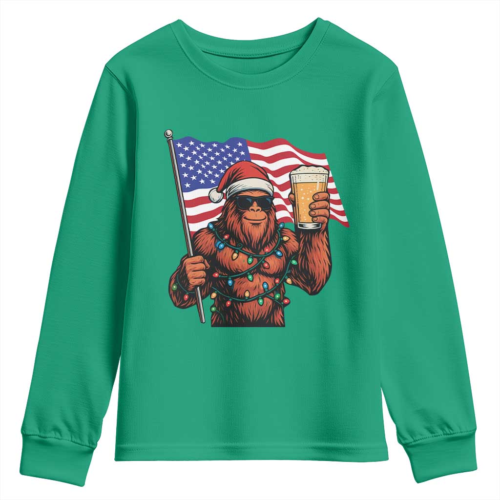 Bigfoot Beer Christmas Youth Sweatshirt Sasquatch American Flag Patriotic - Wonder Print Shop