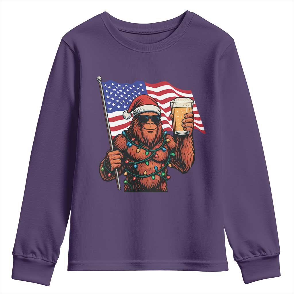 Bigfoot Beer Christmas Youth Sweatshirt Sasquatch American Flag Patriotic - Wonder Print Shop