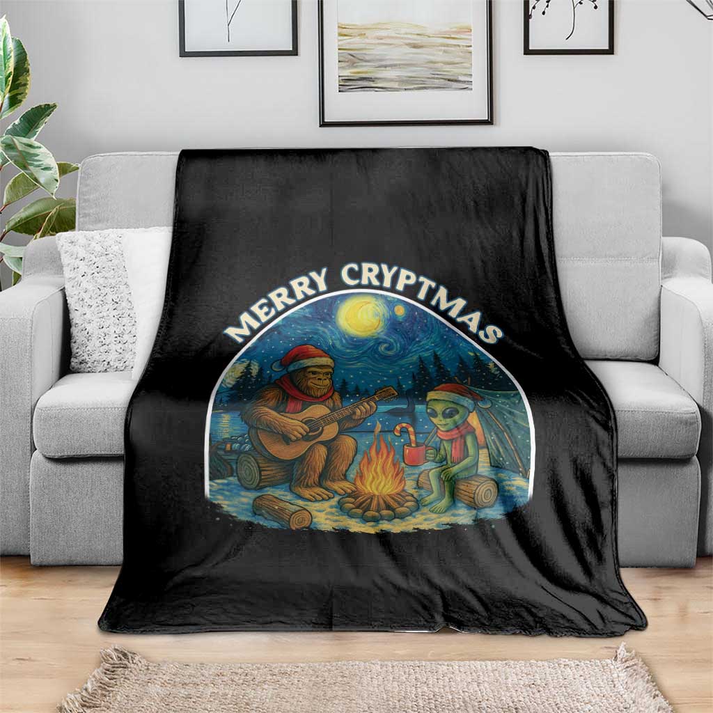 Funny Bigfoot Christmas Throw Blanket Sasquatch Alien Merry Cryptmas - Wonder Print Shop