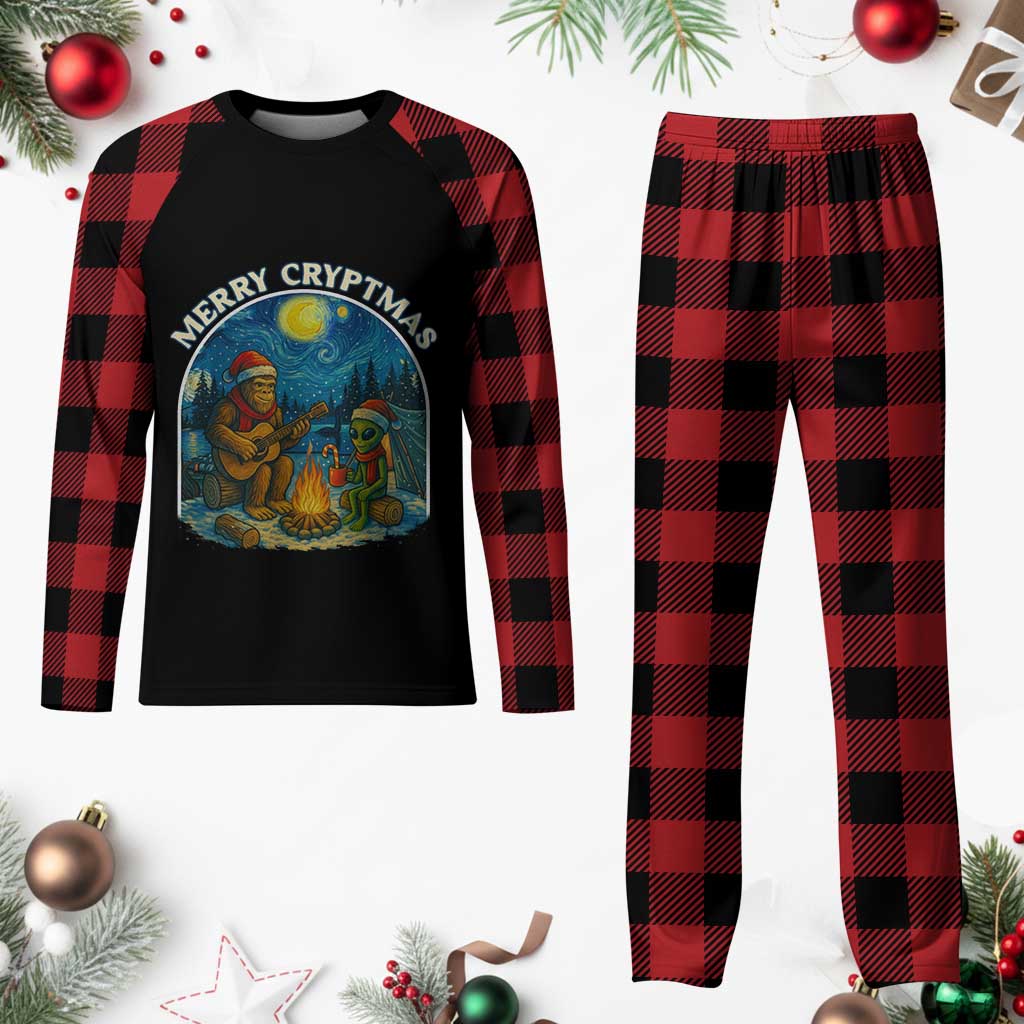 Funny Bigfoot Christmas Plaid Pajama Set Sasquatch Alien Merry Cryptmas - Wonder Print Shop