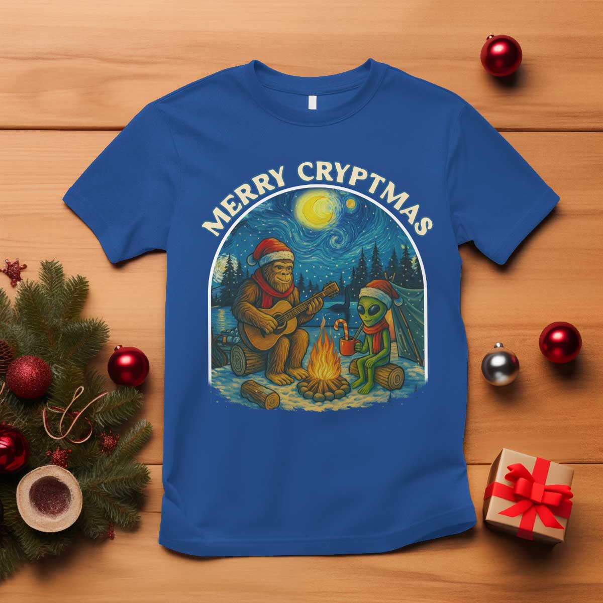 Funny Bigfoot Christmas T Shirt Sasquatch Alien Merry Cryptmas - Wonder Print Shop