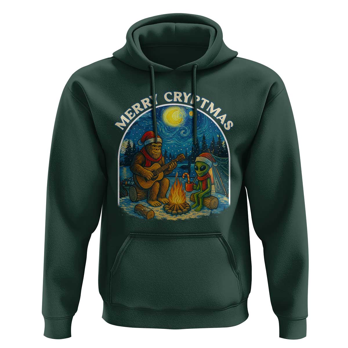 Funny Bigfoot Christmas Hoodie Sasquatch Alien Merry Cryptmas - Wonder Print Shop
