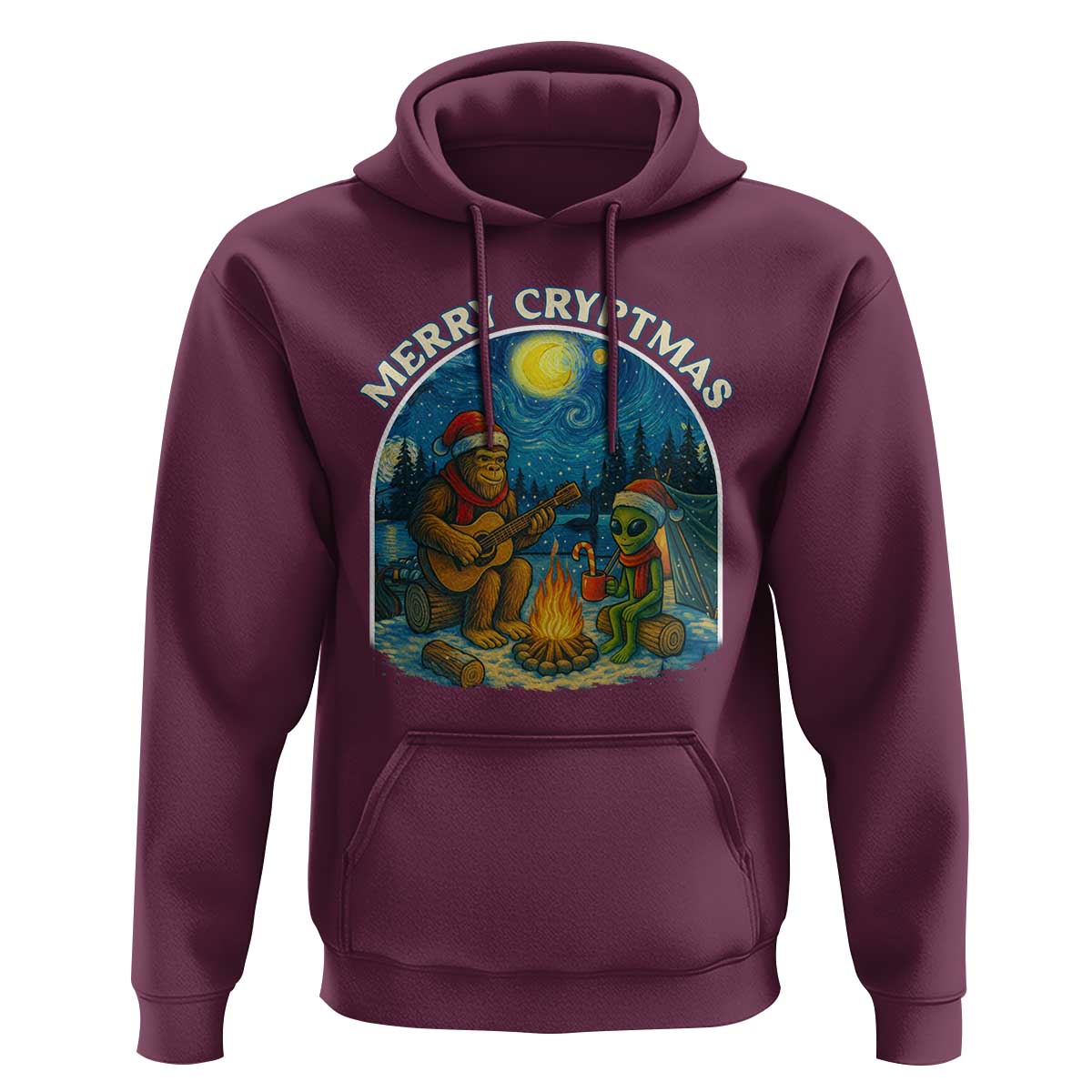 Funny Bigfoot Christmas Hoodie Sasquatch Alien Merry Cryptmas - Wonder Print Shop