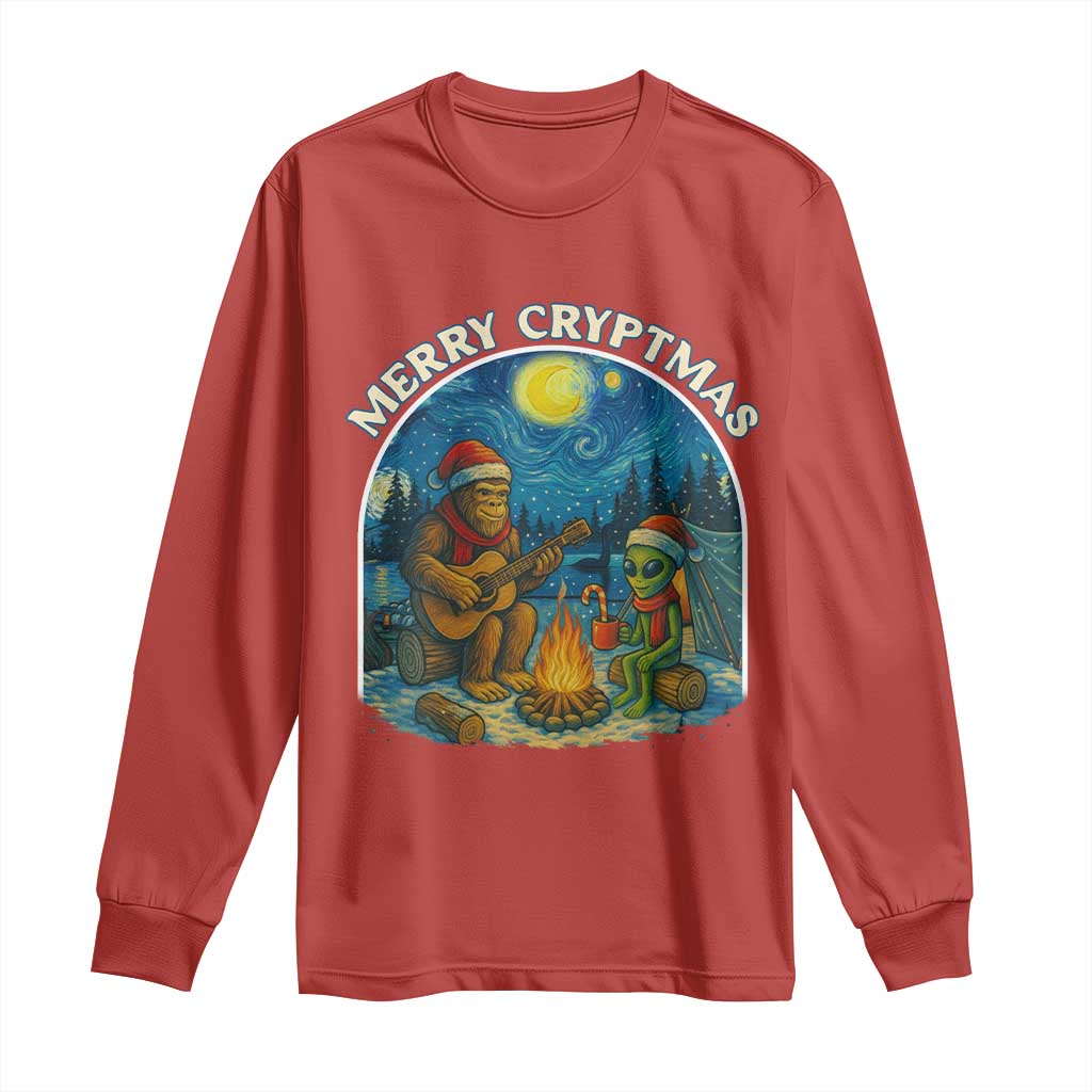 Funny Bigfoot Christmas Long Sleeve Shirt Sasquatch Alien Merry Cryptmas - Wonder Print Shop