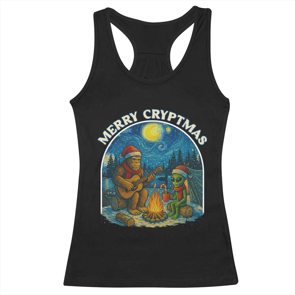 Funny Bigfoot Christmas Racerback Tank Top Sasquatch Alien Merry Cryptmas - Wonder Print Shop