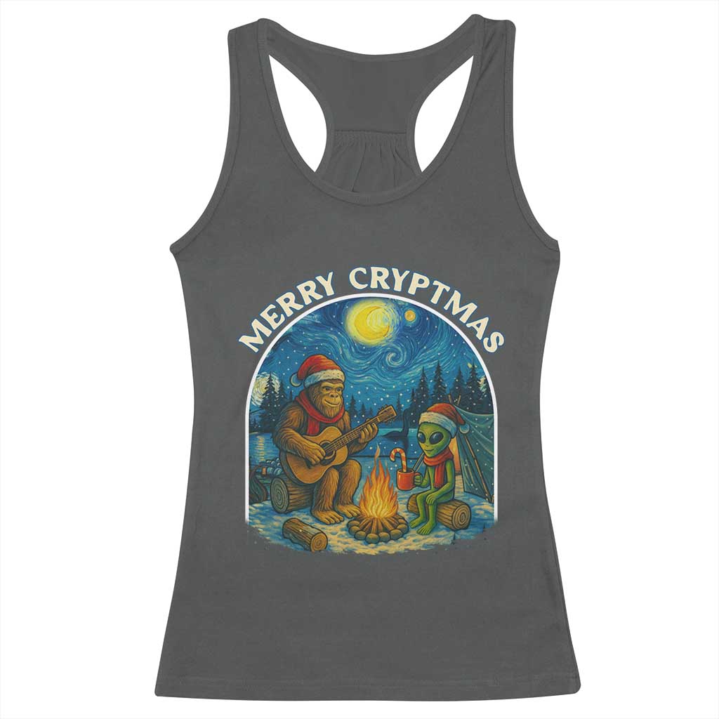 Funny Bigfoot Christmas Racerback Tank Top Sasquatch Alien Merry Cryptmas - Wonder Print Shop