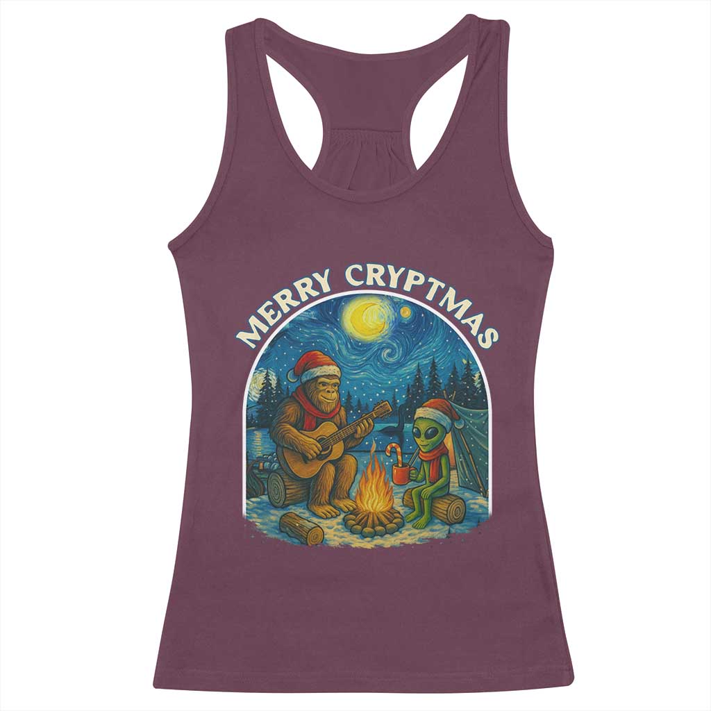 Funny Bigfoot Christmas Racerback Tank Top Sasquatch Alien Merry Cryptmas - Wonder Print Shop