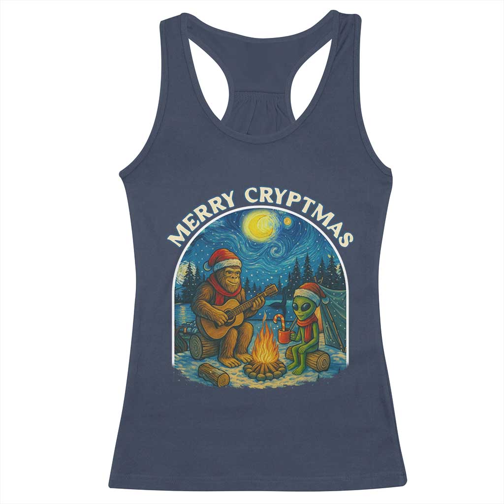 Funny Bigfoot Christmas Racerback Tank Top Sasquatch Alien Merry Cryptmas - Wonder Print Shop